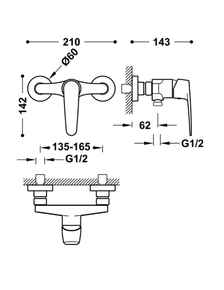 Medidas Grifo ducha monomando Flat TRES