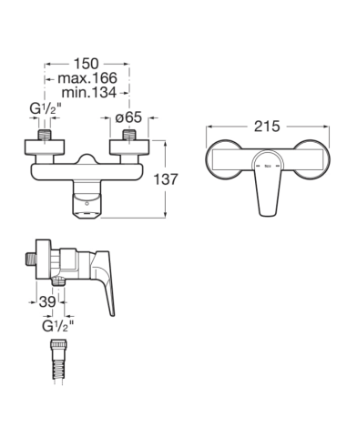 Medidas Grifo ducha monomando Atlas ROCA