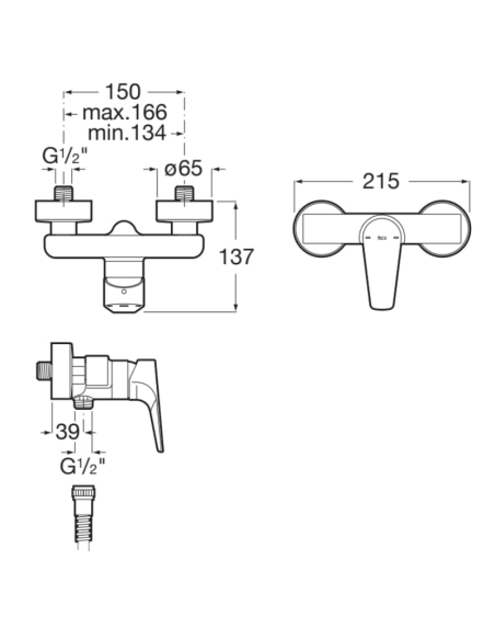 Medidas Grifo ducha monomando Atlas ROCA