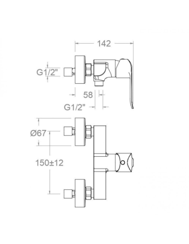 Medidas Grifo ducha Ypsylon plus RAMON SOLER