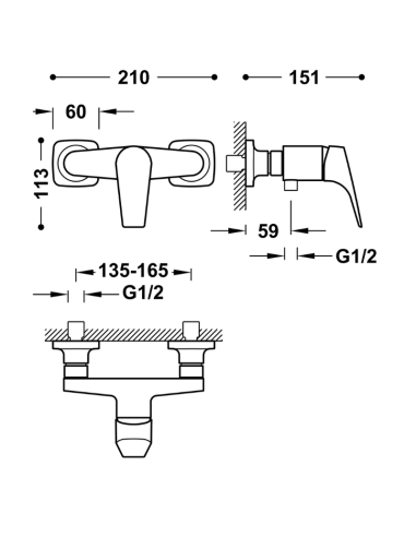 Grifo de ducha monomando Canigo de Tres · Pereda