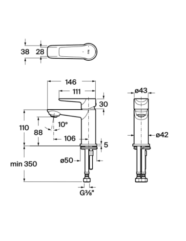 Medidas Grifo lavabo Monodin ROCA