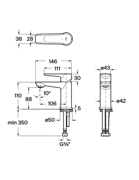 Medidas Grifo lavabo Monodin ROCA