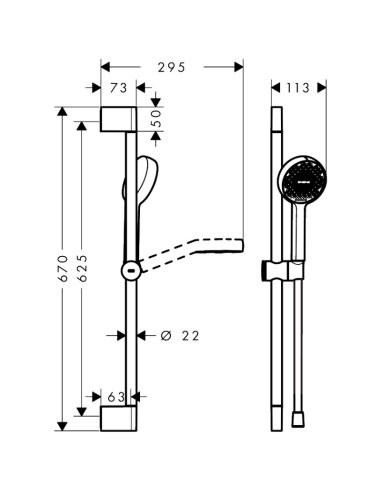 Medidas Activera Select S Set de ducha 95 2jet EcoSmart con barra de ducha 65 cm