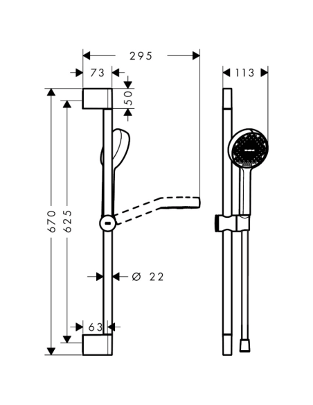 Medidas Activera Select S Set de ducha 95 2jet EcoSmart con barra de ducha 65 cm