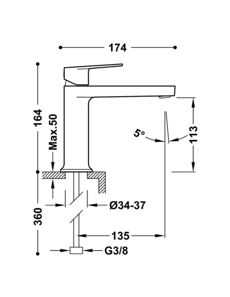 Medidas Grifo lavabo Project TRES