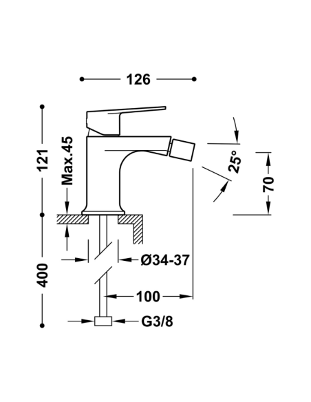 Medidas Grifo bidé Project TRES