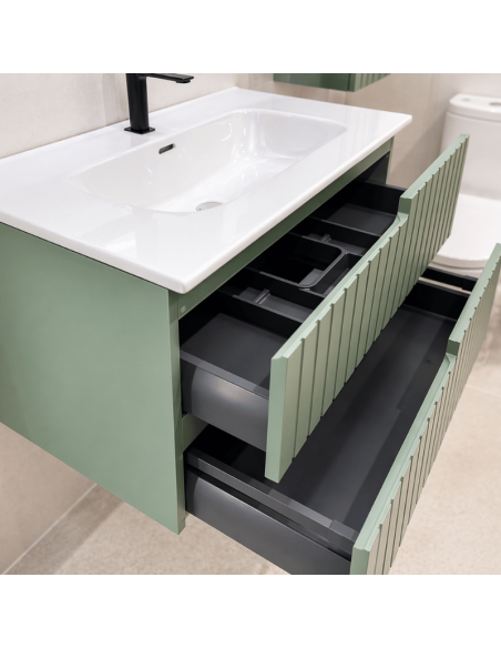 Mueble baño suspendido verde Clair (Abierto)