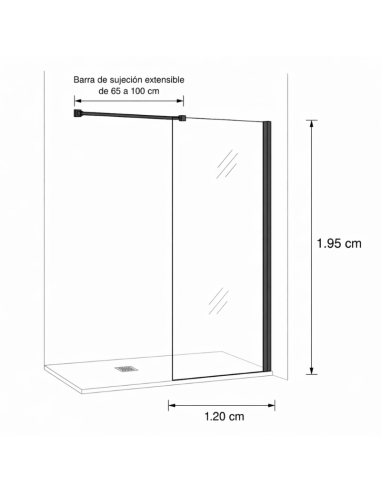 Mampara fija 120 cm Second (Croquis medidas)