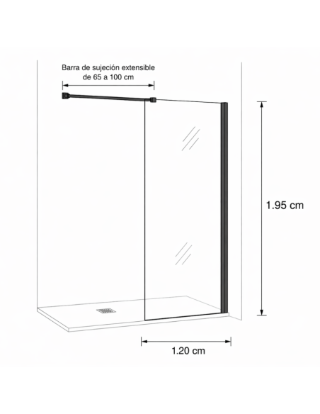 Mampara fija 120 cm Second (Croquis medidas)