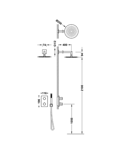 Medidas Ducha empotrada redonda parte exterior Therm-Box TRES