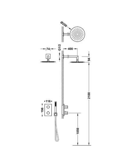 Medidas Ducha empotrada redonda parte exterior Therm-Box TRES