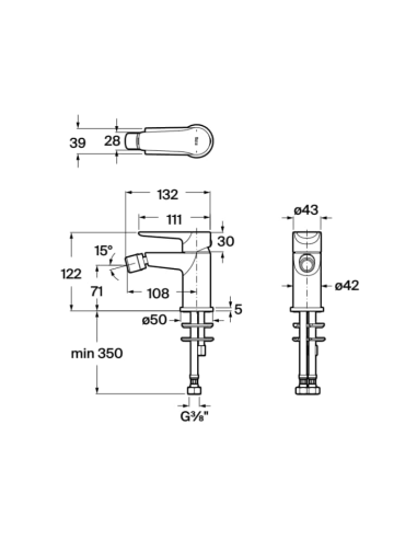 Medidas Grifo bidé Monodin ROCA