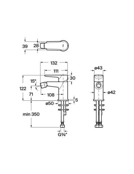 Medidas Grifo bidé Monodin ROCA