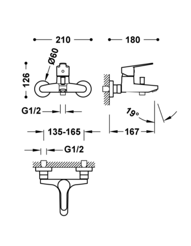 Medidas Grifo bañera Base TRES