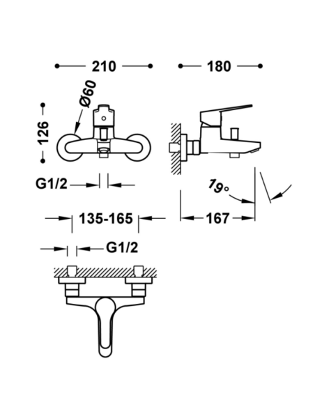 Medidas Grifo bañera Base TRES