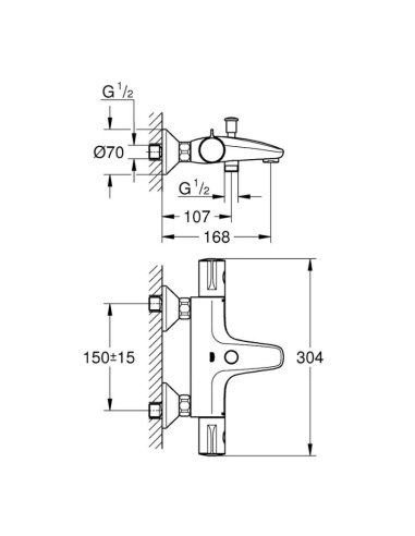 Medidas Grifo bañera termostático Grohtherm 800 GROHE