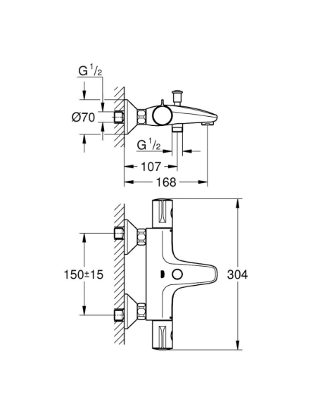 Medidas Grifo bañera termostático Grohtherm 800 GROHE