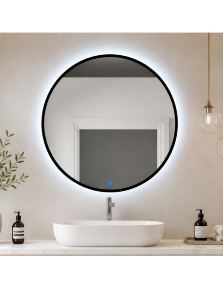 Espejo de baño con luz marco negro lacado L31