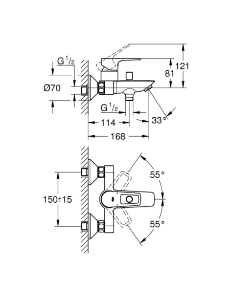 Medidas Grifo bañera Bauloop GROHE