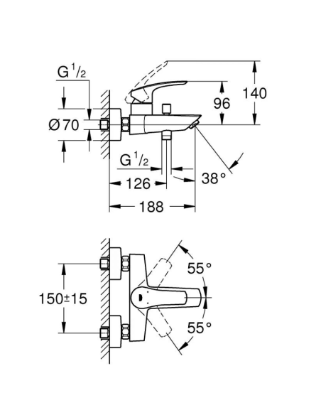Medidas Grifo bañera Eurosmart GROHE