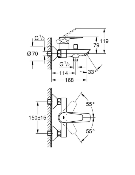 Medidas Grifo bañera Bauedge GROHE