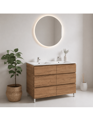 Mueble lavabo doble madera roble tabaco Nepal