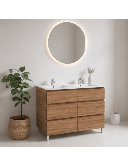 Mueble lavabo doble madera roble tabaco Nepal