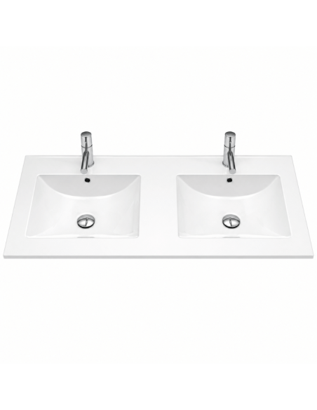 Lavabo doble seno cerámico brillo 121x46 cm