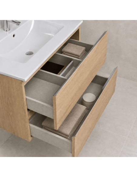 Mueble baño suspendido 70 cm Inglet bambú (Interior)