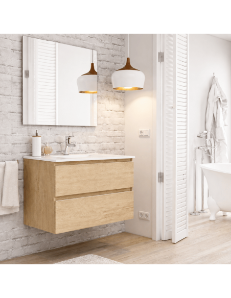 Mueble baño suspendido 80 cm Inglet bambú