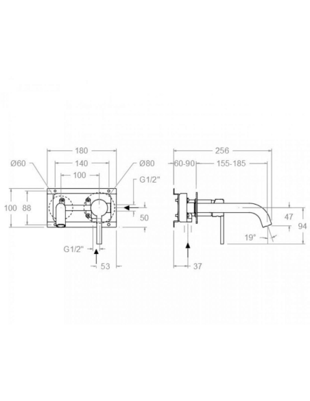 Medidas Grifo lavabo empotrado 19 cm  Drako RAMON SOLER