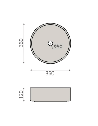 Lavabo sobre encimera redondo Ø36 cm Travertino (Medidas)