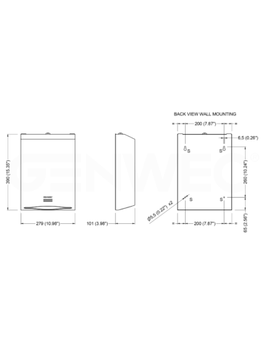 Medidas dispensador de papel de manos GW03 05 GENWEC