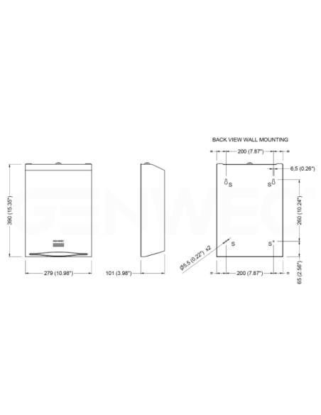 Medidas dispensador de papel de manos GW03 05 GENWEC