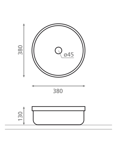 Medidas Lavabo sobre encimera redondo 38 cm Arce