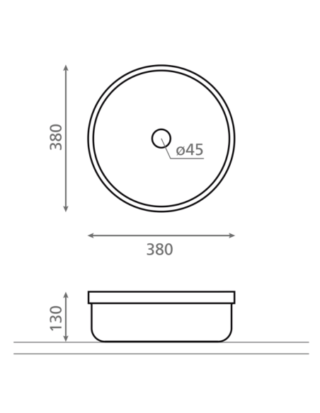 Medidas Lavabo sobre encimera redondo 38 cm Arce