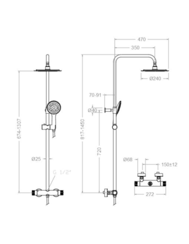Medidas Columna ducha monomando Termotech RAMON SOLER