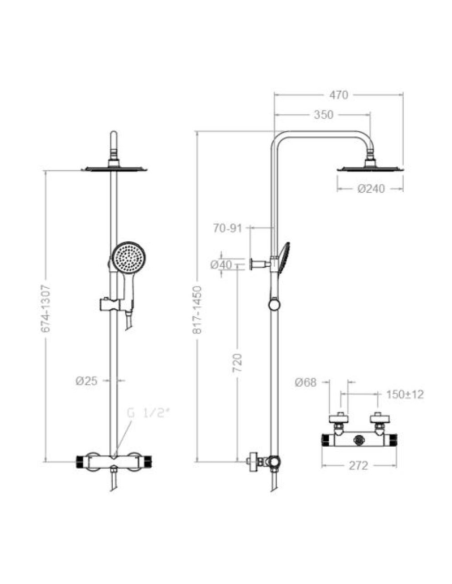 Medidas Columna ducha monomando Termotech RAMON SOLER