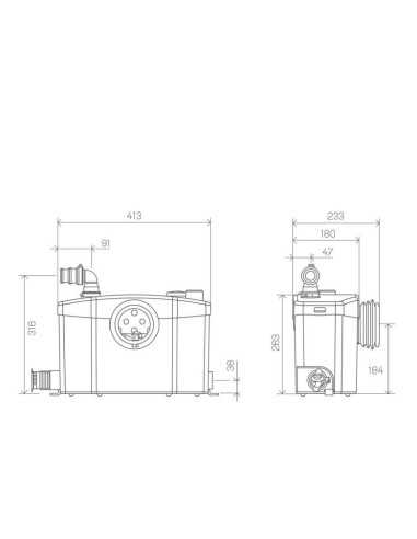 Triturador SFA Sanipro. Medidas