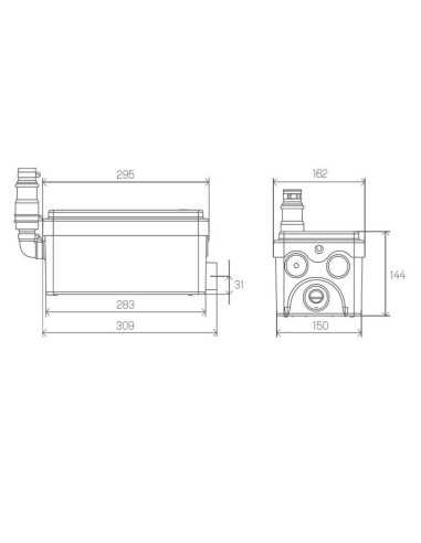 Triturador SFA Sanishower. Medidas