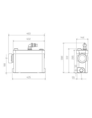 Triturador SFA Sanipack. Medidas