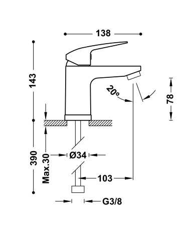 Grifo de lavabo BASE TRES PLUS negro de Tres.  (Medidas)