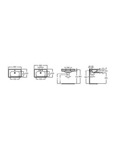 Lavabo de 65cm CARMEN de ROCA blanco. Medidas