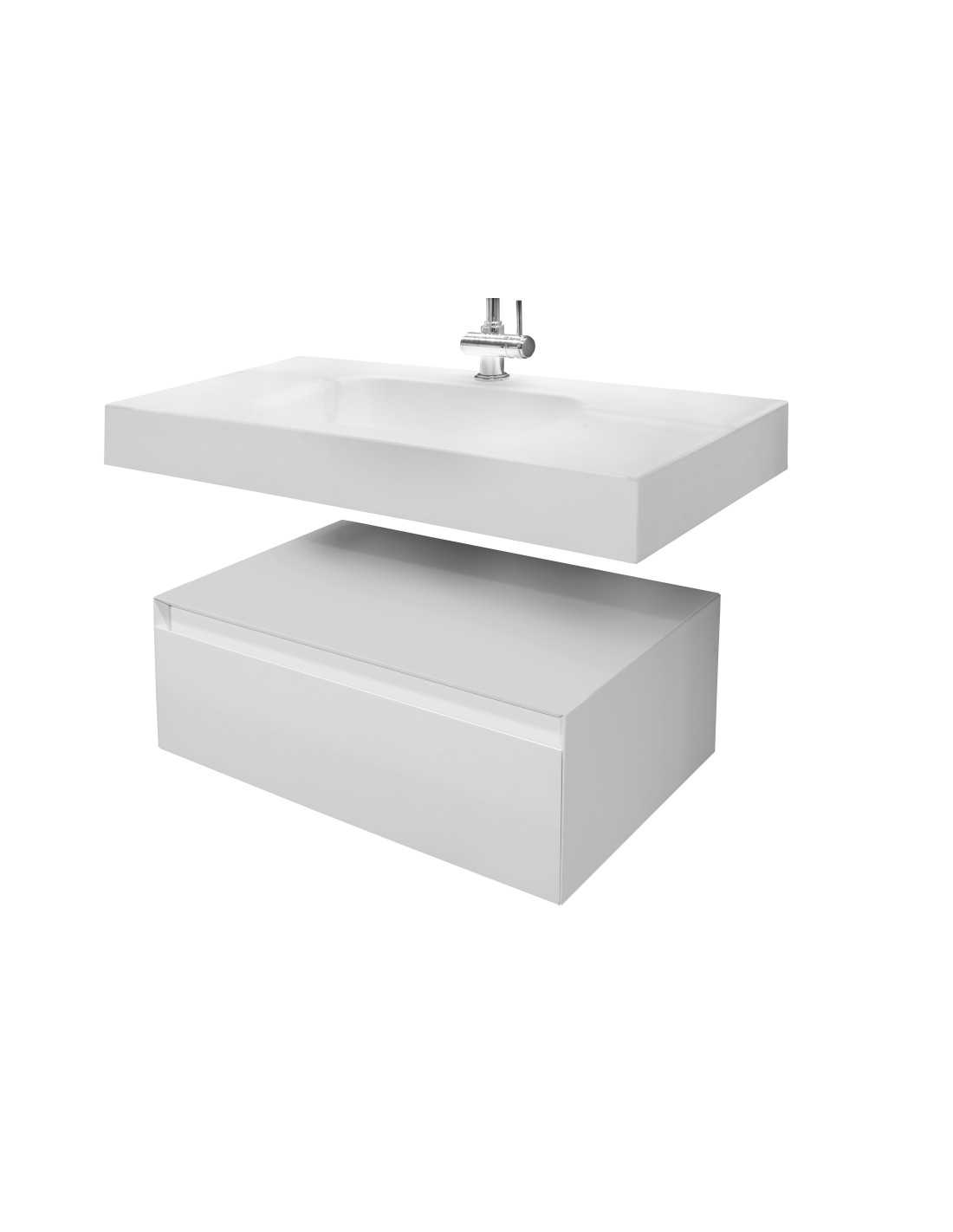 Mueble auxiliar para baño modelo KAMUI lacado color blanco mate con tapa ·  Pereda