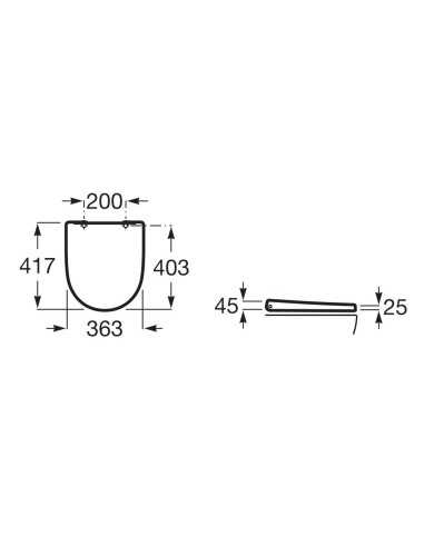 Tapa inodoro ONA COMPACTO caída amortiguada ROCA. Medidas