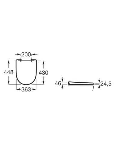 Tapa inodoro ONA de ROCA. Medidas