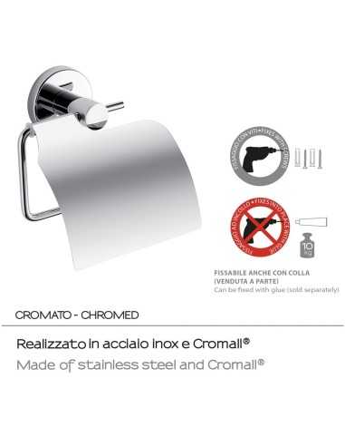 Portarrollos baño con tapa FELCE en Cromo. Principal