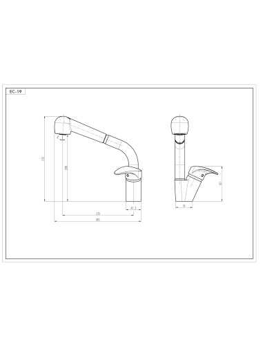 Grifo de cocina MEDUSA EC-19 extraíble. Medidas