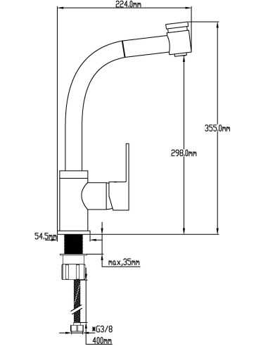 Grifo de cocina ATALAYA extraíble. Medidas